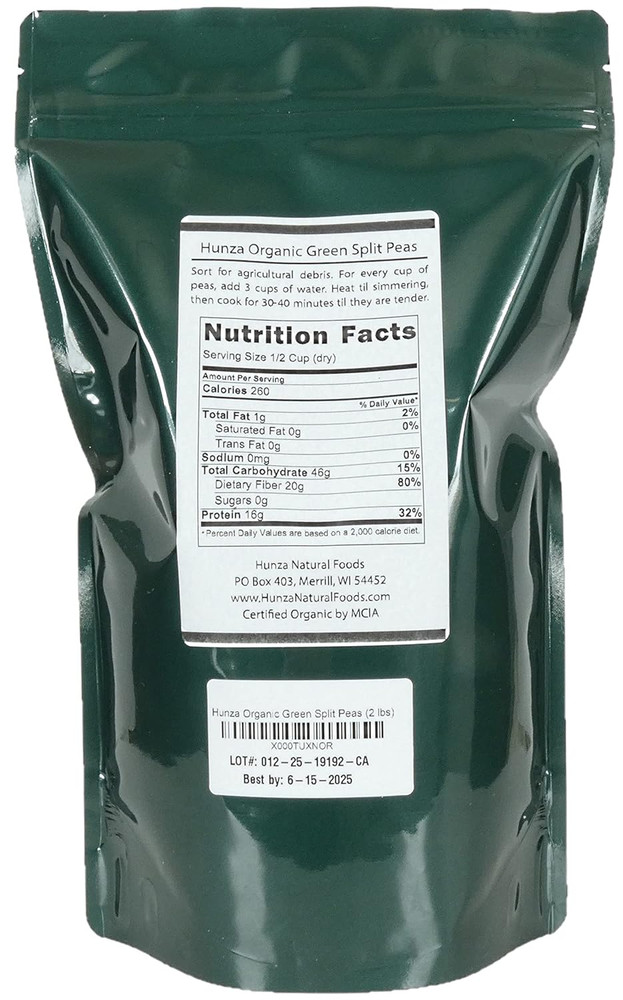 Hunza Organic Green Split Peas (2 Lbs)