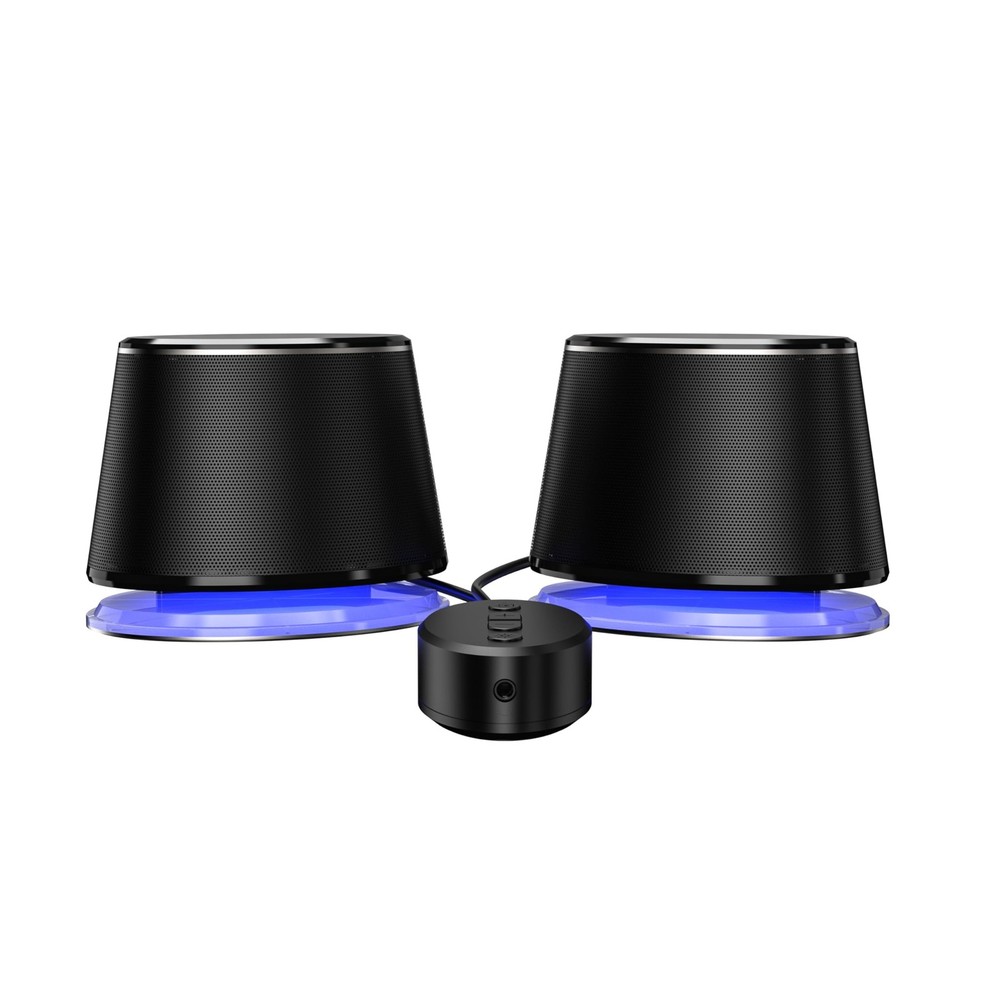 Amazon Basics Bluetooth Computer Speakers with USB 3.0, LED Blue Large, Black
