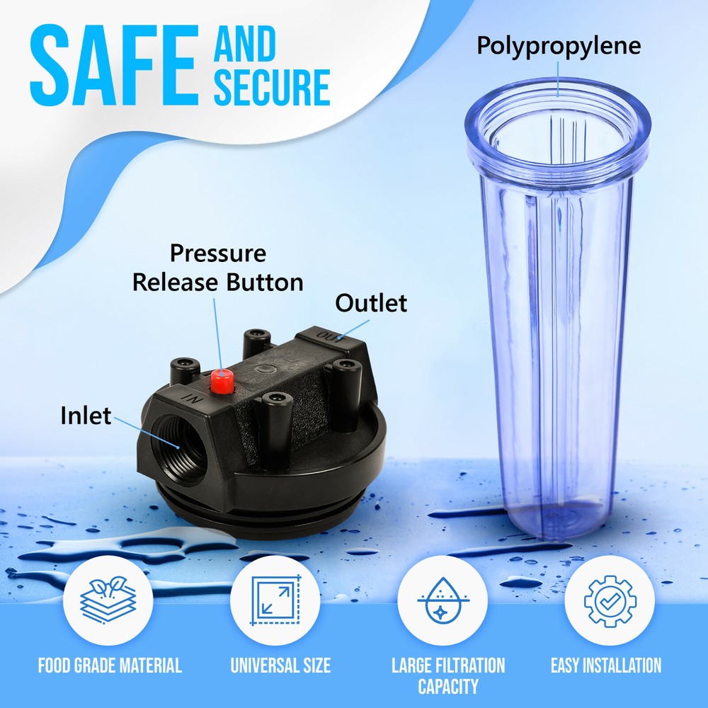 20" x 2.5" Clear Standard Whole House Water Filter System & Block Carbon Filter