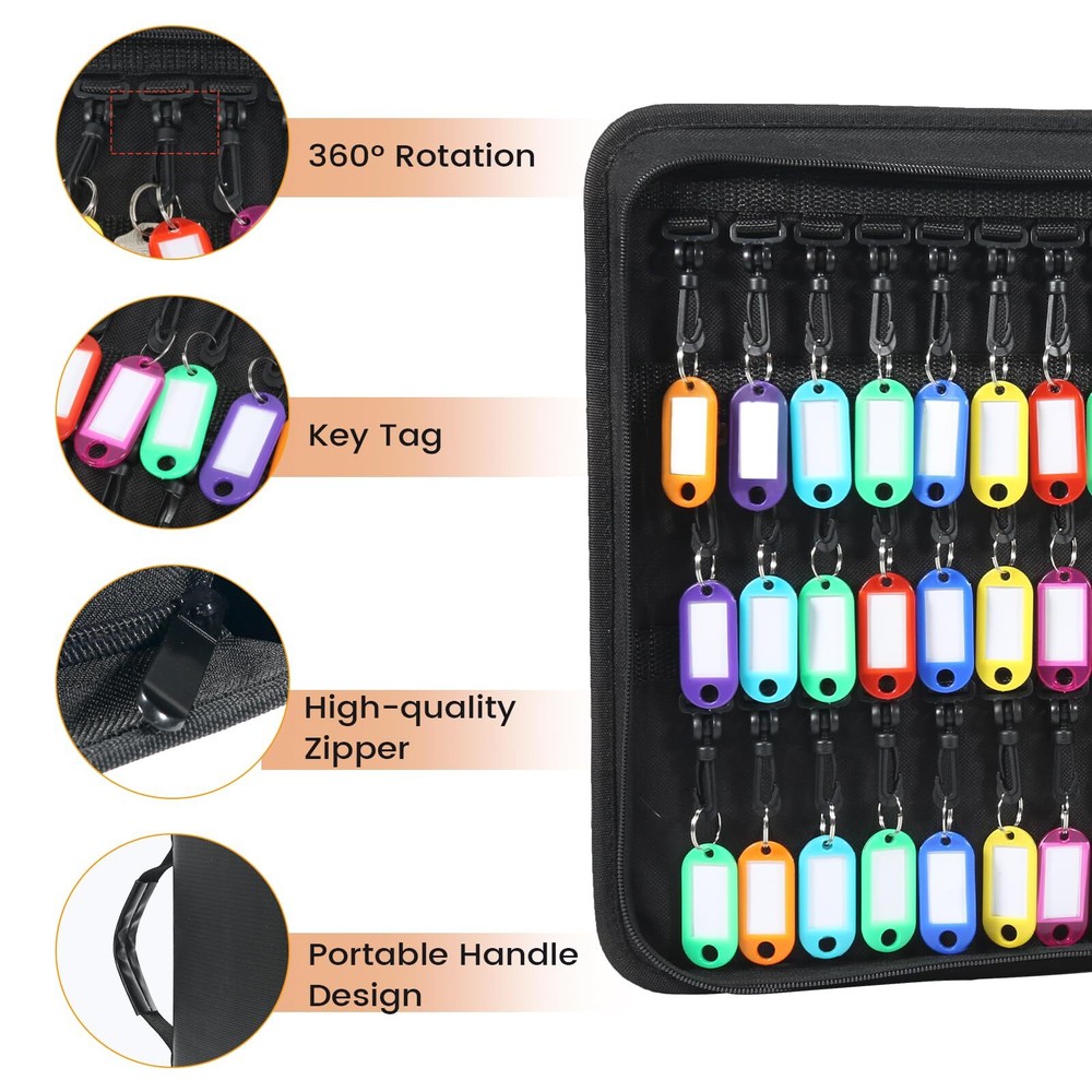 Zippered Key Case Organizer with 54 Hooks Waterproof & Fireproof