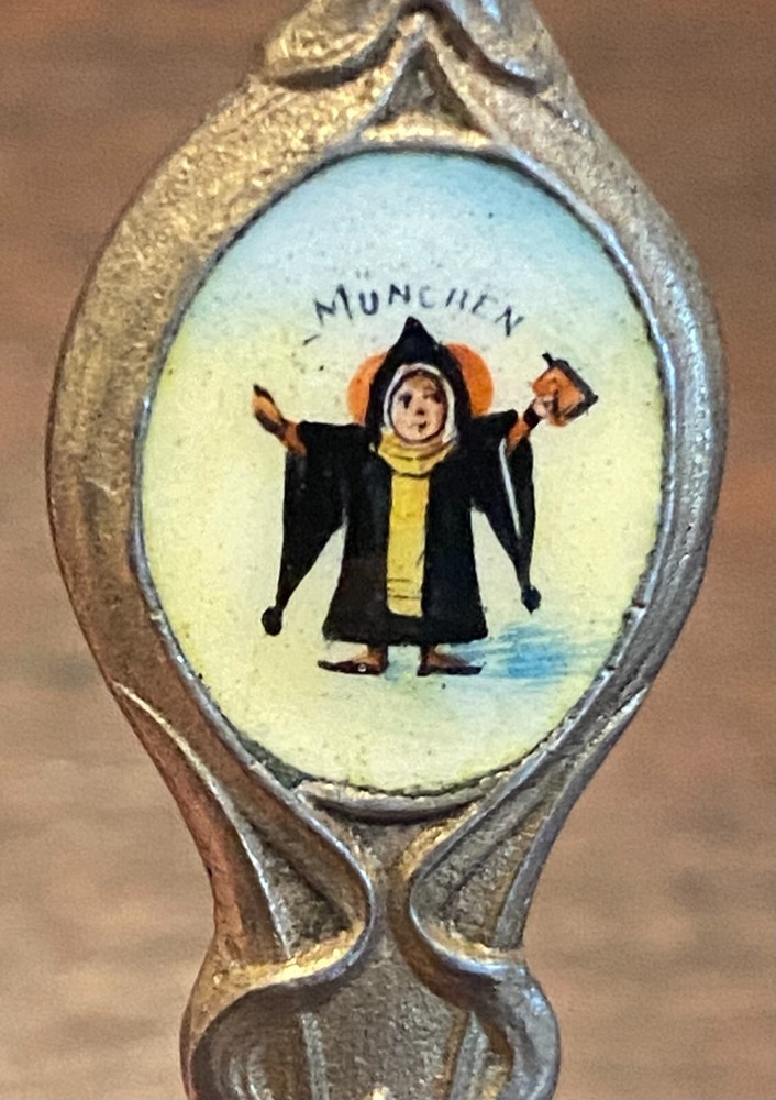 Attractive antique 900 solid silver  enamel  spoon -Munich, Germany  