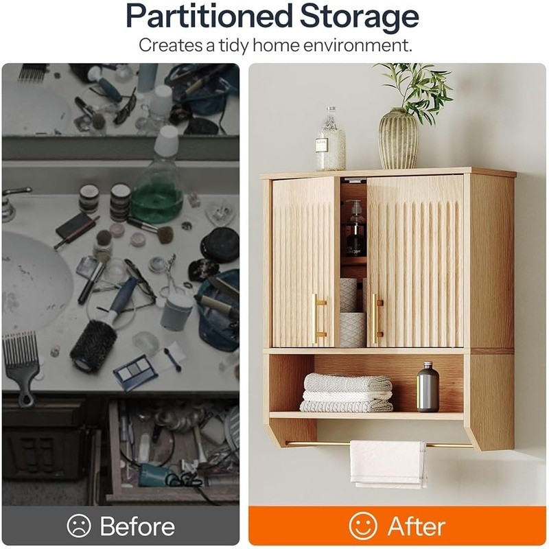 Wall Mounted Bathroom Cabinet Storage Organizer Double Doors W/ Adjustable Shelf