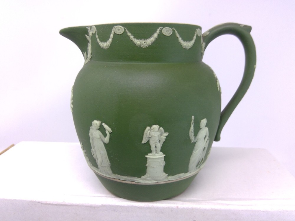 Vintage Wedgwood Green Jasperware Jug Pitcher