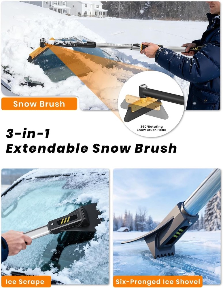 helloleiboo 43.7" Extendable Ice Scraper & Pivoting Snow Brush