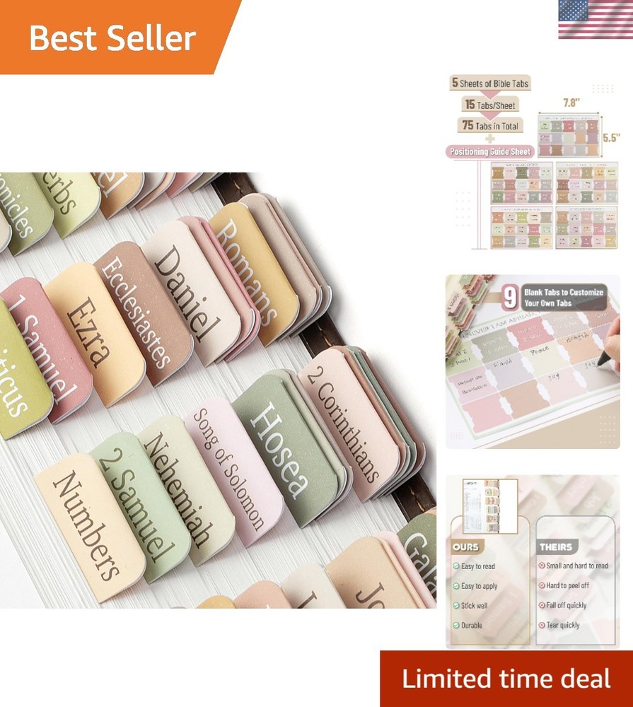 Customizable Boho Bible Tabs - 75 Set with Alignment Guide for Easy Use