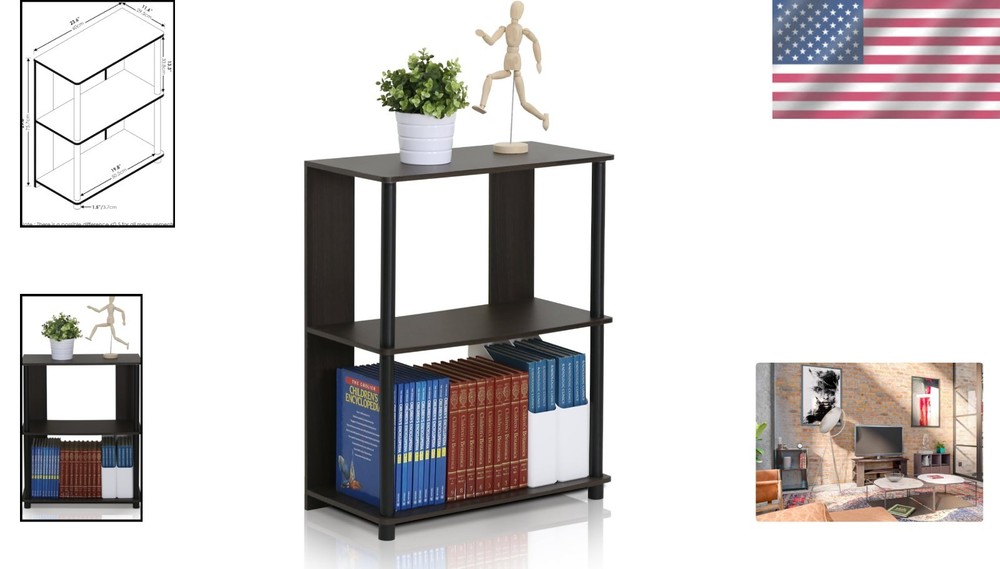 Elegant 3-Tier Walnut Bookcase - Space-Saving Display Rack for Small Spaces