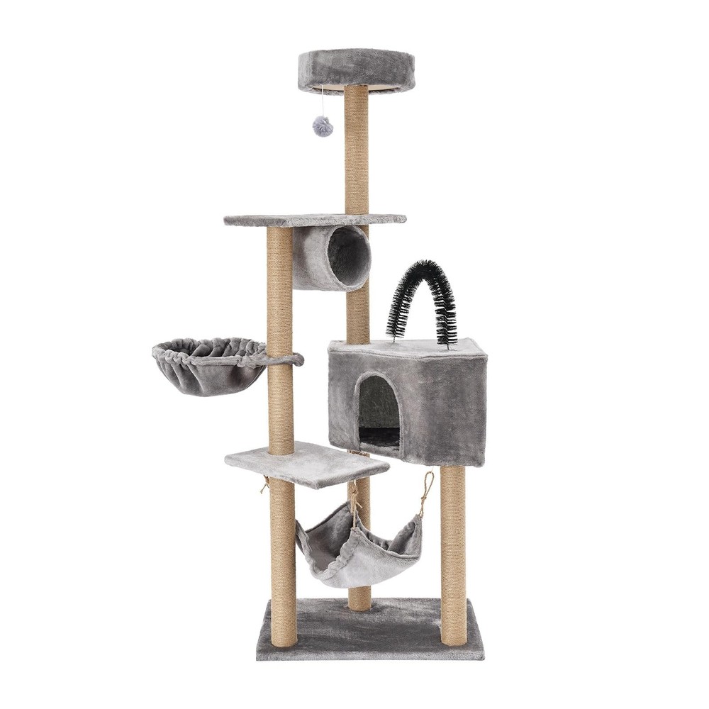 Multi-Level Cat Tower with Scratching Posts Hammock Condo 63" Tall for Cats