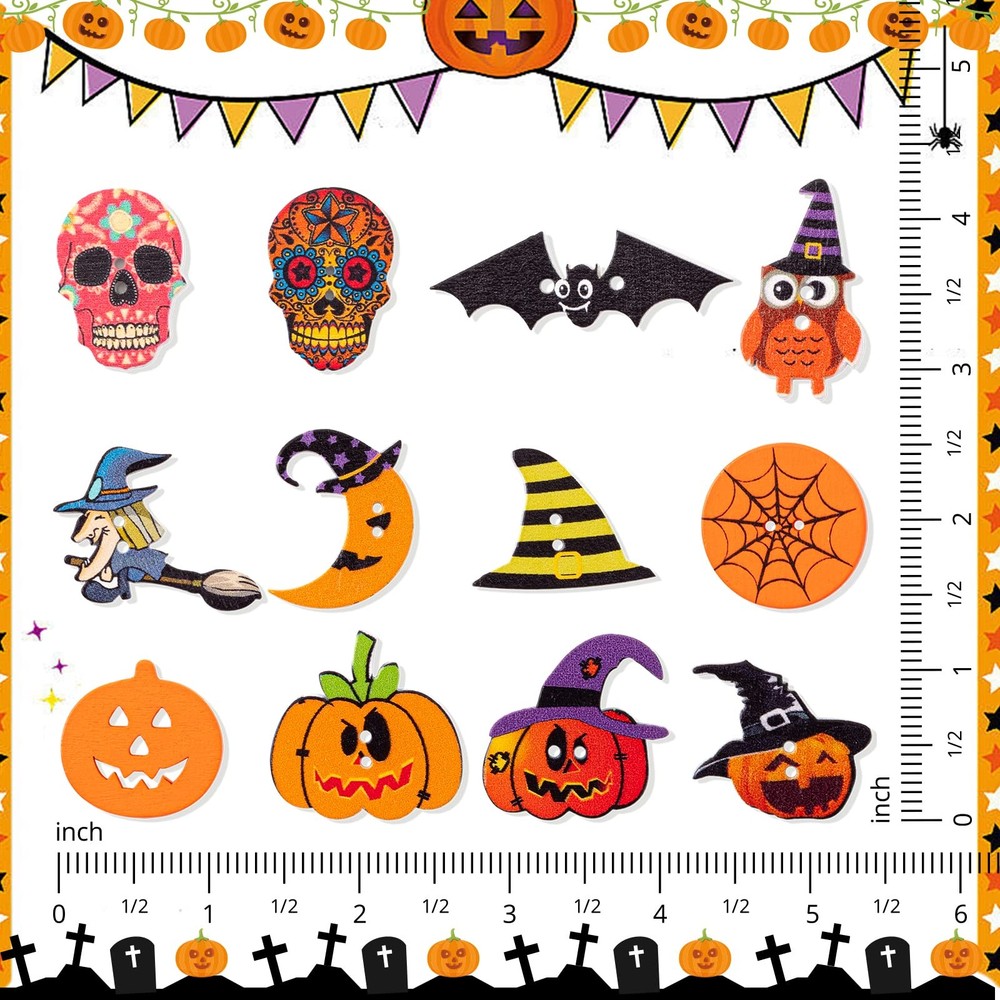 Halloween Buttons for Crafts - 200 Pcs Shape, Multicolor