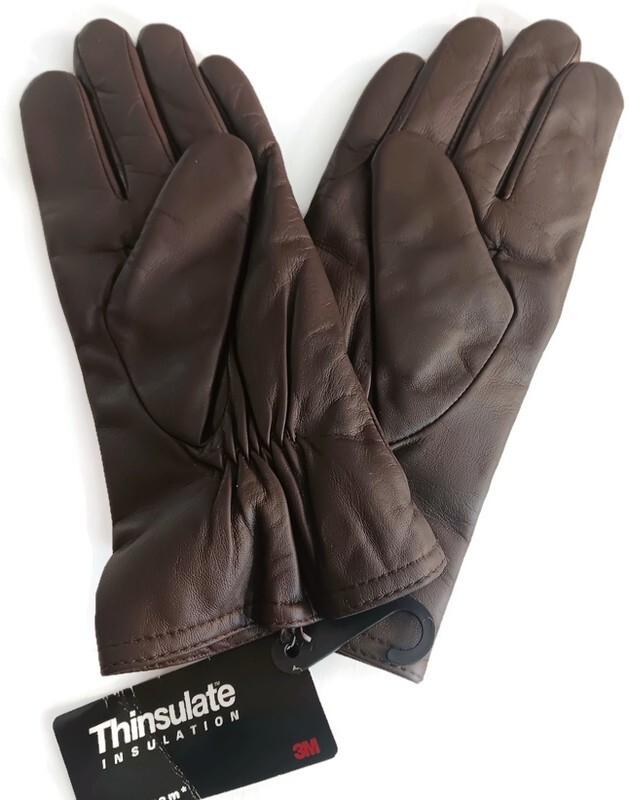 Womans Thinsulate Brown Leather Large Gloves