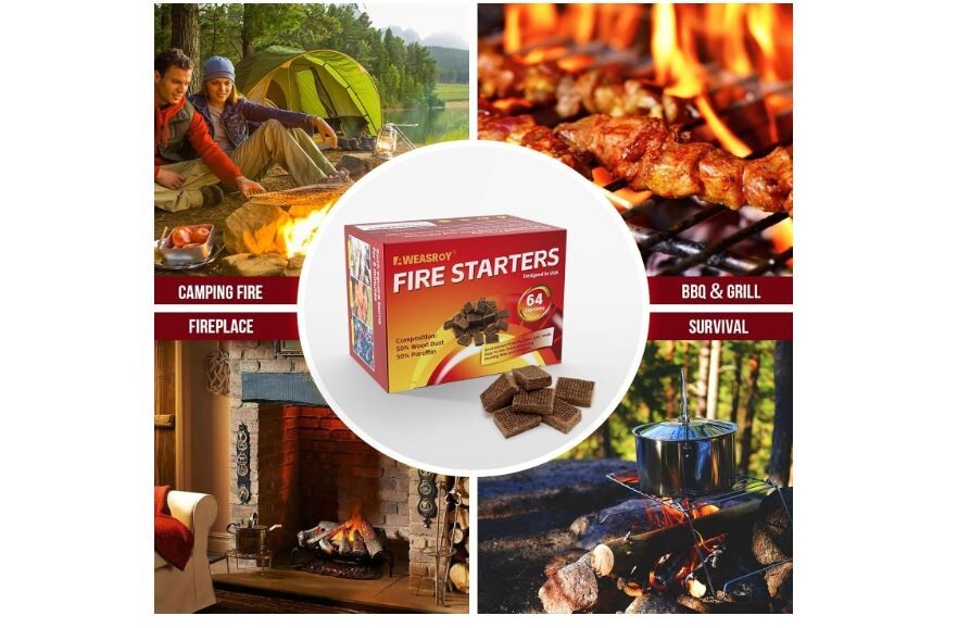 Fire Starter Squares 64, Odorless Fire Starters for Fireplace, Camping