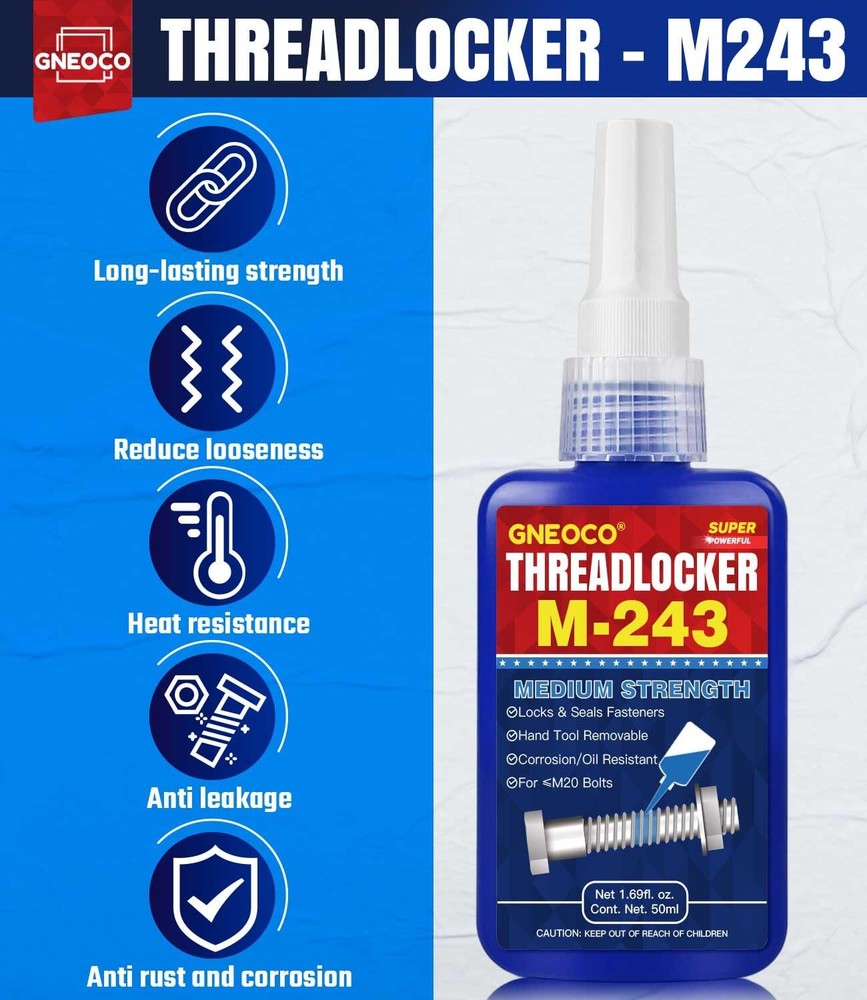 ThreadLocker Blue 243 50ml, Thread Lock Medium Strength Lock Tight for...