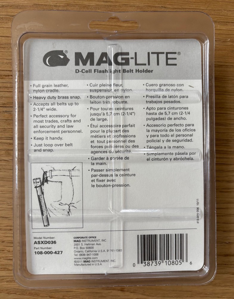 Maglite D-Cell Flashlight Belt Holder ASXD036 - New
