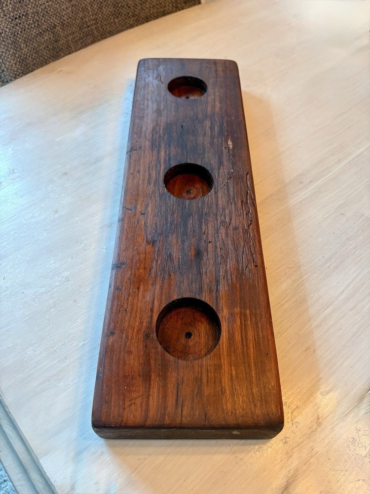 Rustic Solid Wood Wine Flight Stand 3 Bottle Tasting Display Barware Vintage