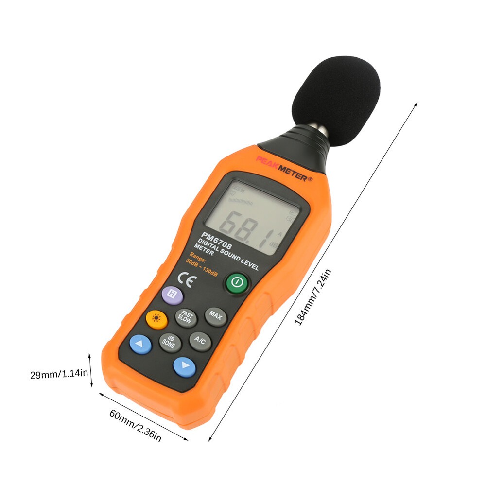 PEAKMETER PM6708 Sound Meter Data Logging Hold 30~130dB Measuring Range