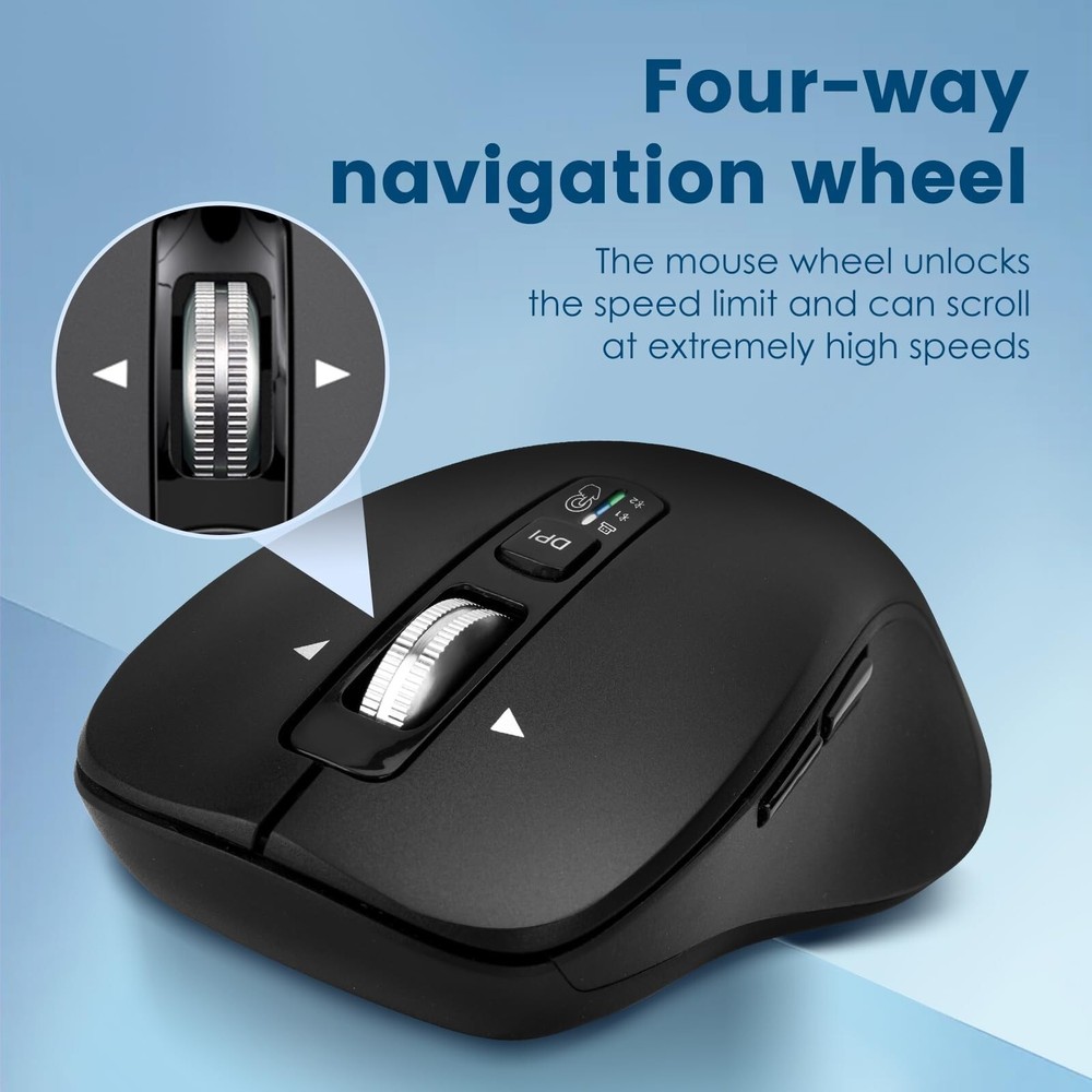 Wireless Bluetooth Mouse (USB + BT1 + BT2), Full Size Mouse, 4-Way Scrolling,...