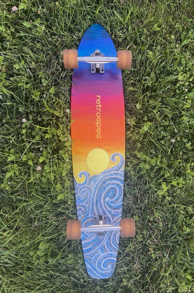 Customized Retrospec Longboard - Sunset over ocean - Hand-painted - Used