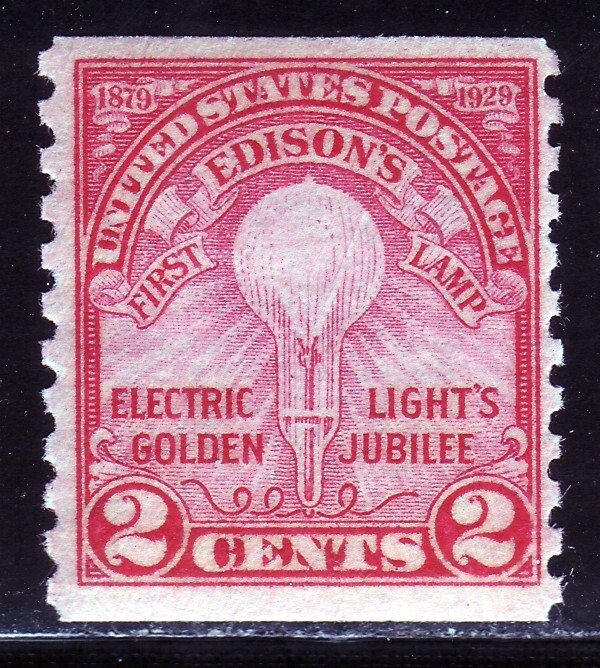 #656 EDISON'S FIRST LAMP.  MEDIUM FINE 1. NEVER HINGED OG. SCV $20