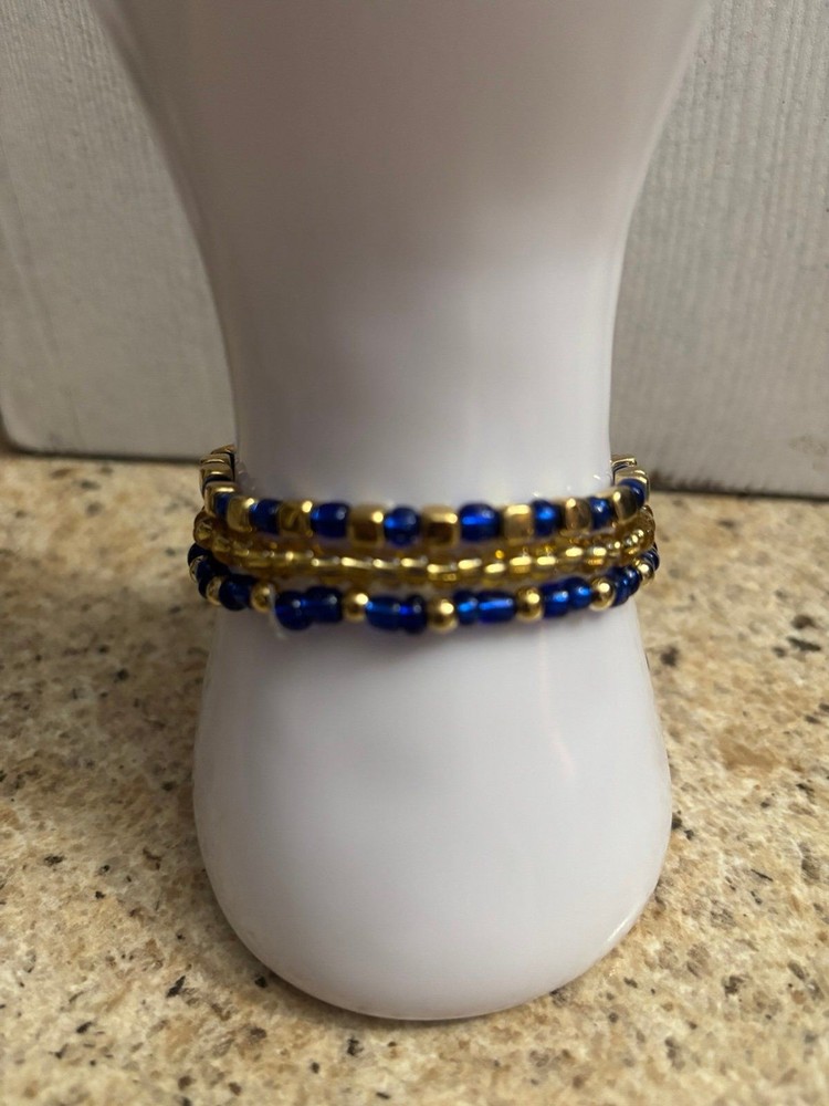 Handmade Stretch Bracelets Triple Stack Blue 0237
