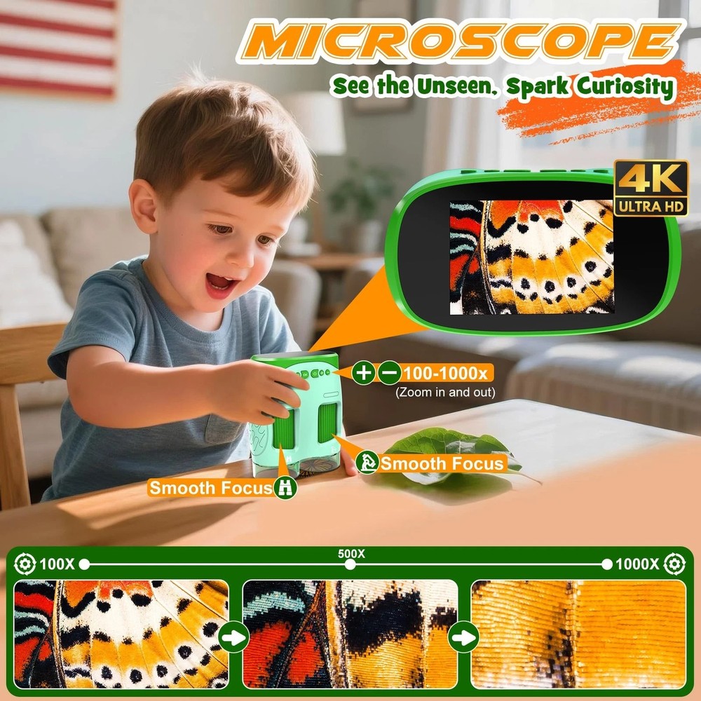 1000X Handheld Microscope for Kids Temodu 4K 2.0 Screen Educational Science Ki