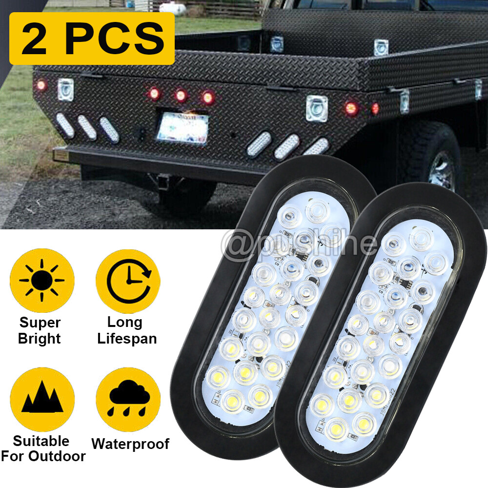 2X 6" Oval White 22 LED Trailer Truck Reverse Backup Tail Lights Clear Lens 12V