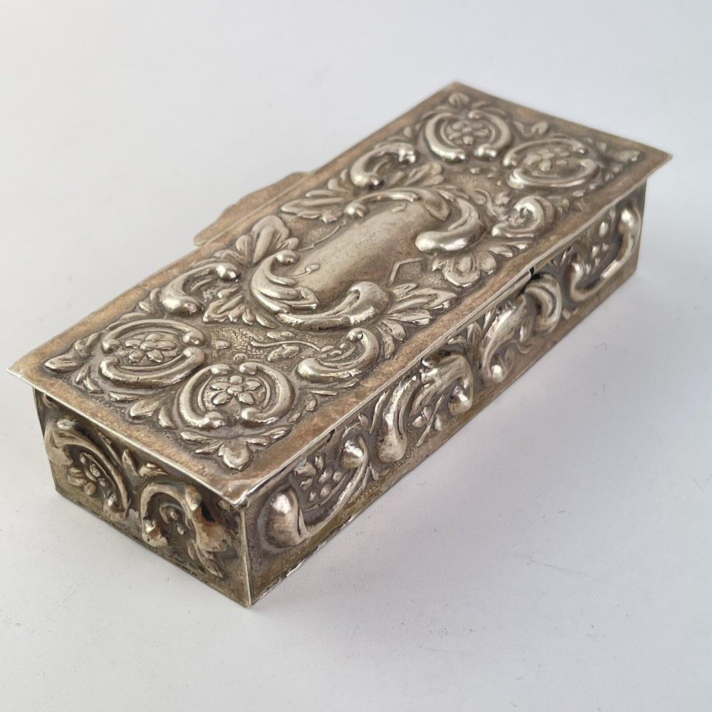 Antique Spanish Solid Silver Embossed Rococo Style Trinket Box C1900 8.7cm