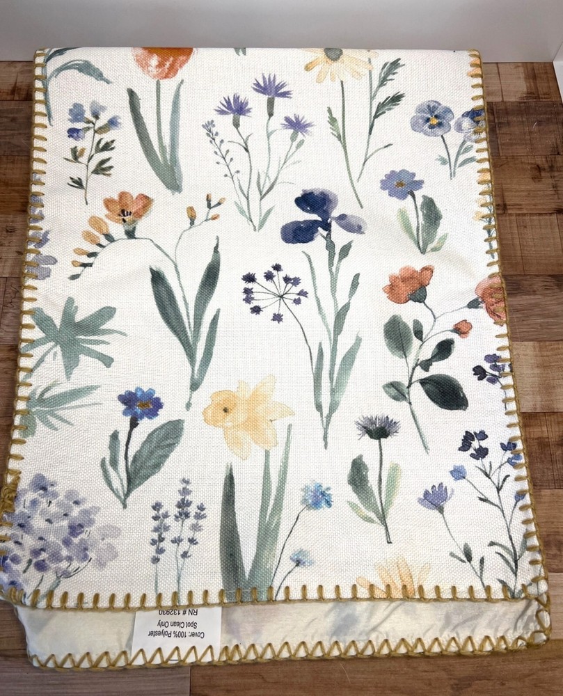 Multi Floral Whip Stitch Table Runner 14"x71" Polyester