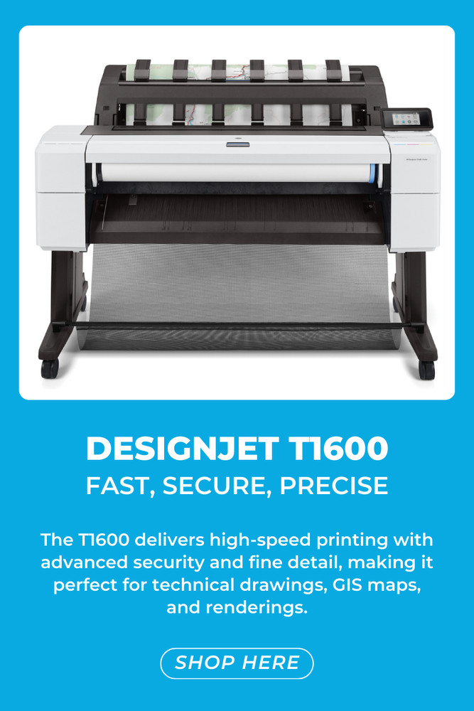 HP DesignJet T1600dr 36" Wide Format PostScript CAD Plotter Dual Roll Fast PDF