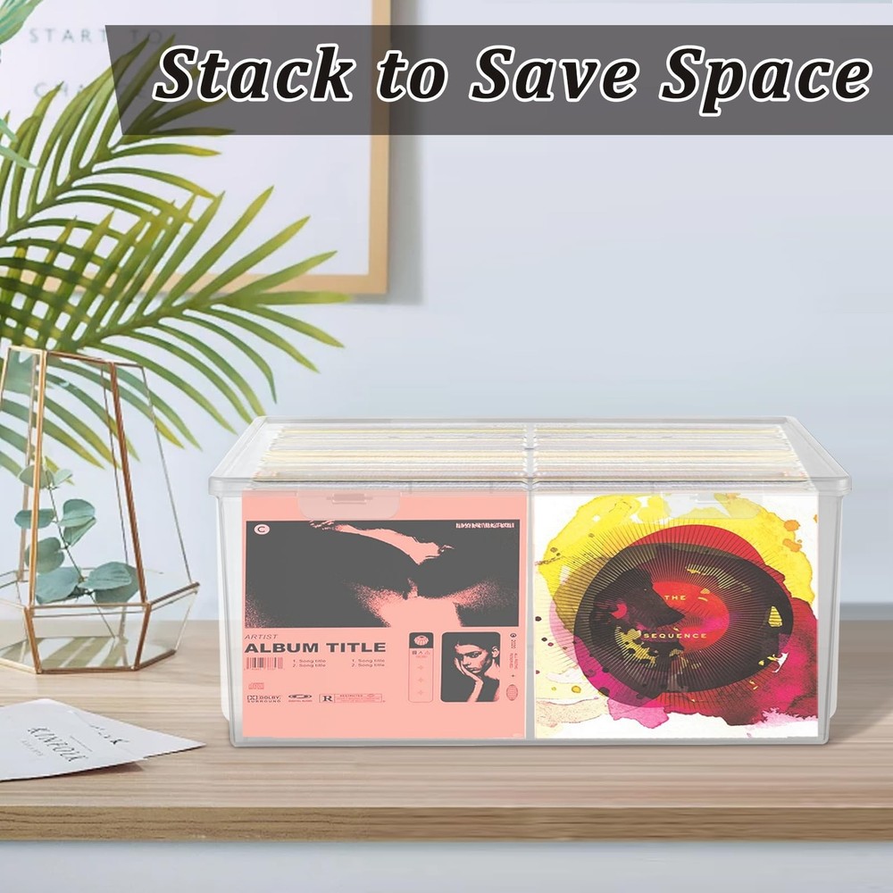 Stackable Clear Plastic CD Organizer,11.9"x 8.5"CD Storage Box, Clear CD Hold...