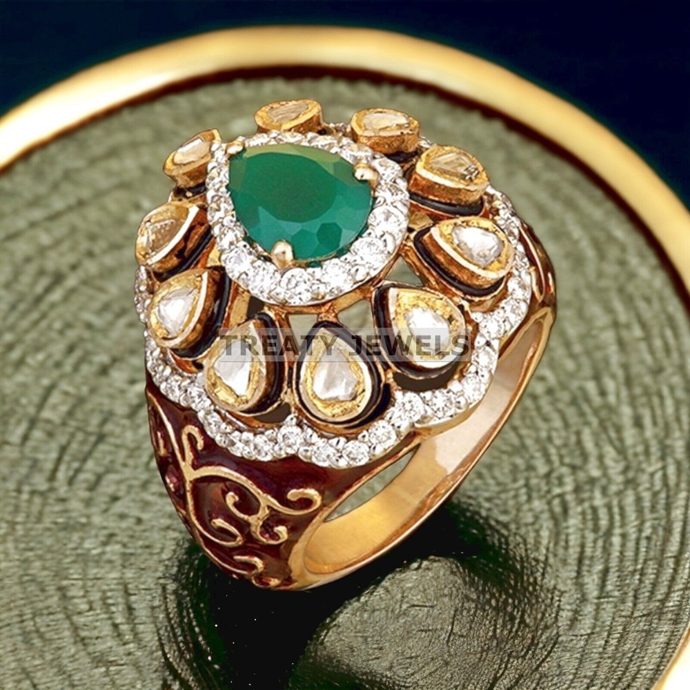 Emerald Pear Cut With 14K Solid Gold Ring For Men's #628