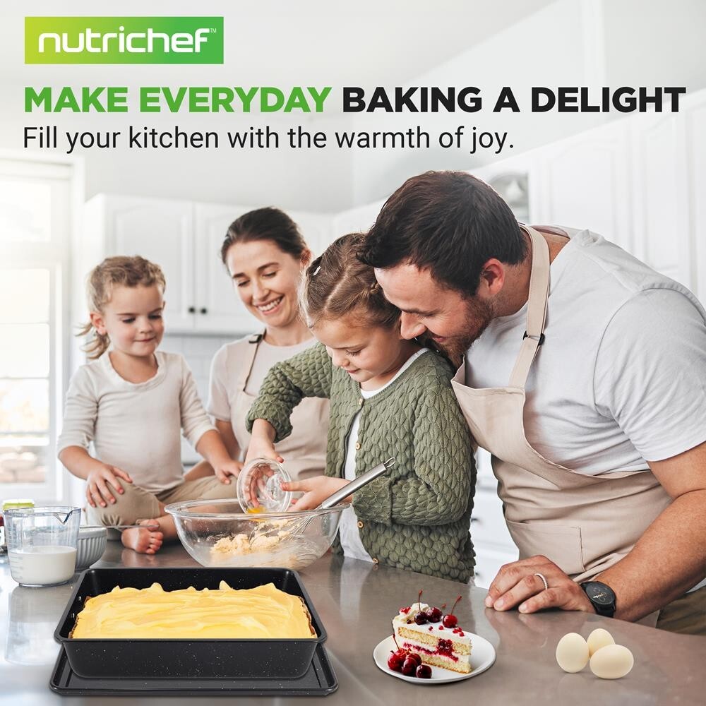NutriChef 8pcs. Stackable Carbon Steel Bakeware Pan Set- Non-Stick(Black Marble)