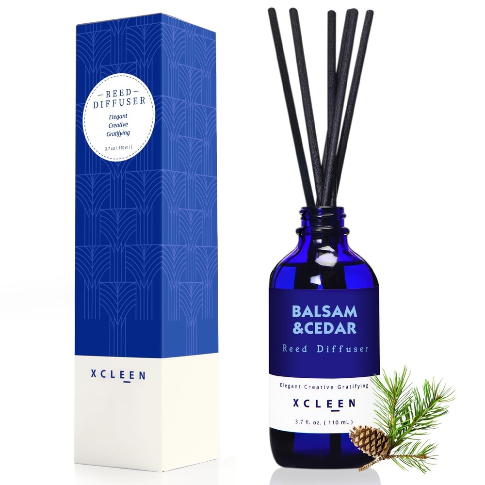 Xcleen Reed Diffusers for Home, Balsam & Cedar Diffuser with Sticks, 3.7 Oz Scen