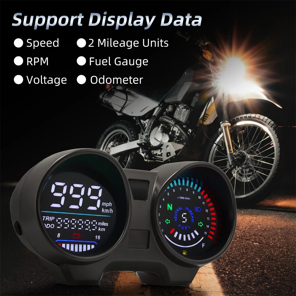 For Motorcycle LCD Speedometer TachometerIndicator Universal Digital Meter Board