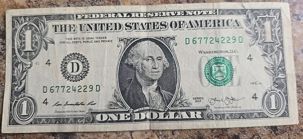 INK WELL CONTAMINATION ERROR 2013 $1 One Dollar Bill