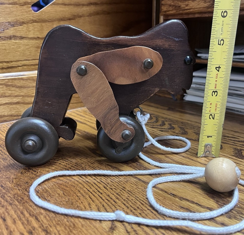 Dark Wood Gorilla Rolling Pull Toy Vintage