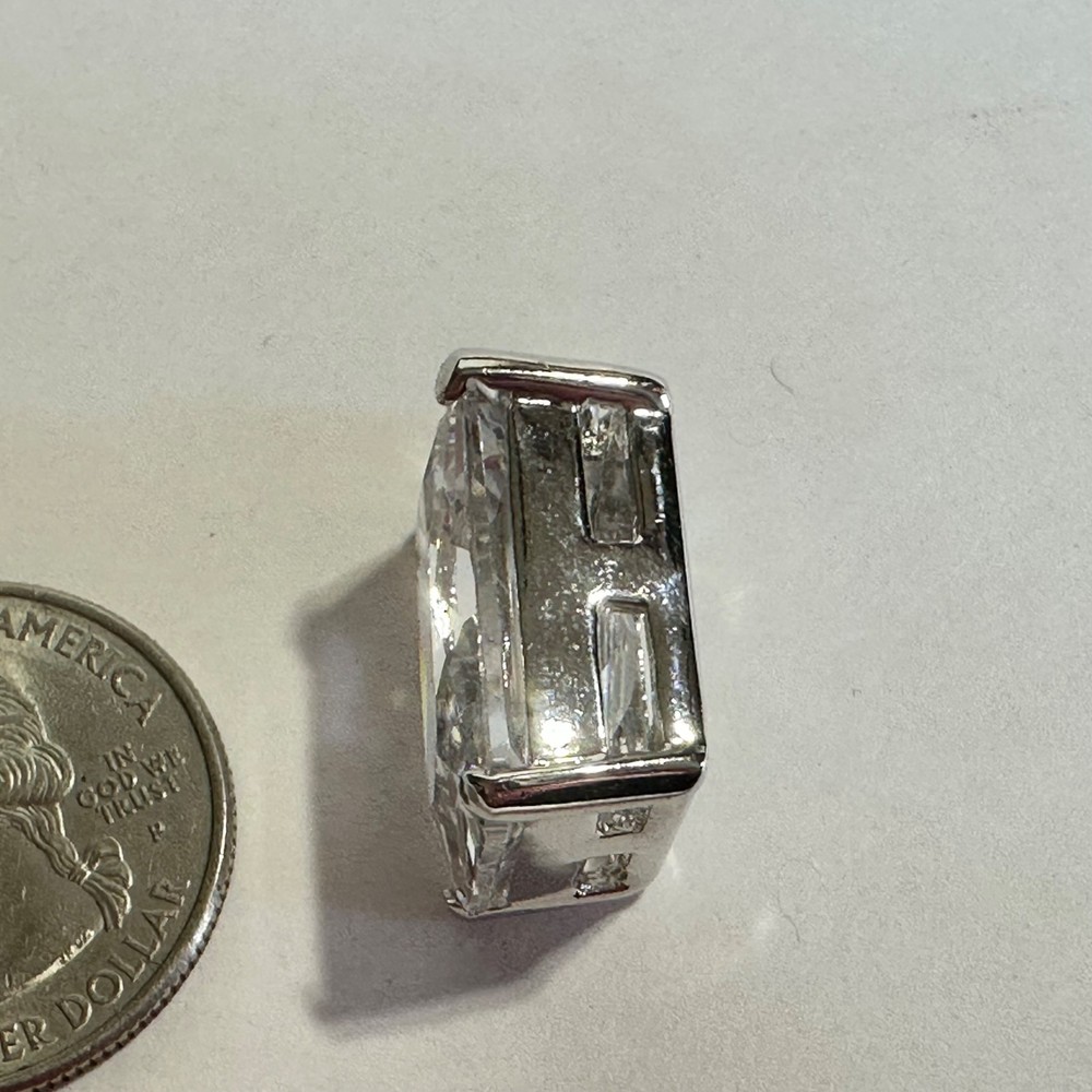 Faceted Glass Necklace Pendant Rectangular Shape Silver Tone Setting Pendant