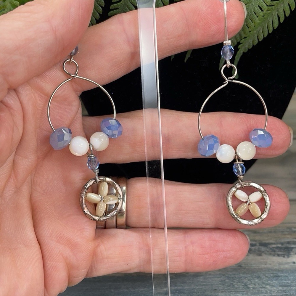 Adorned Crown assemblage blue bead pearl earrings