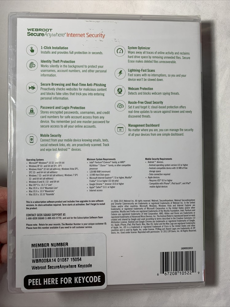 WEBROOT Secure Anywhere Internet Security 3 DEVICES (Mac PC Android iOS Mobile)