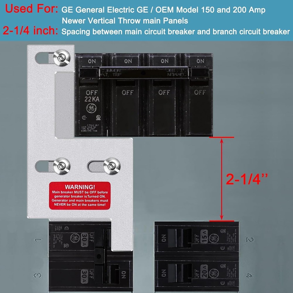 Generator Interlock Kit for GE General Electeric 200 Amp or 150 Amp Vertical