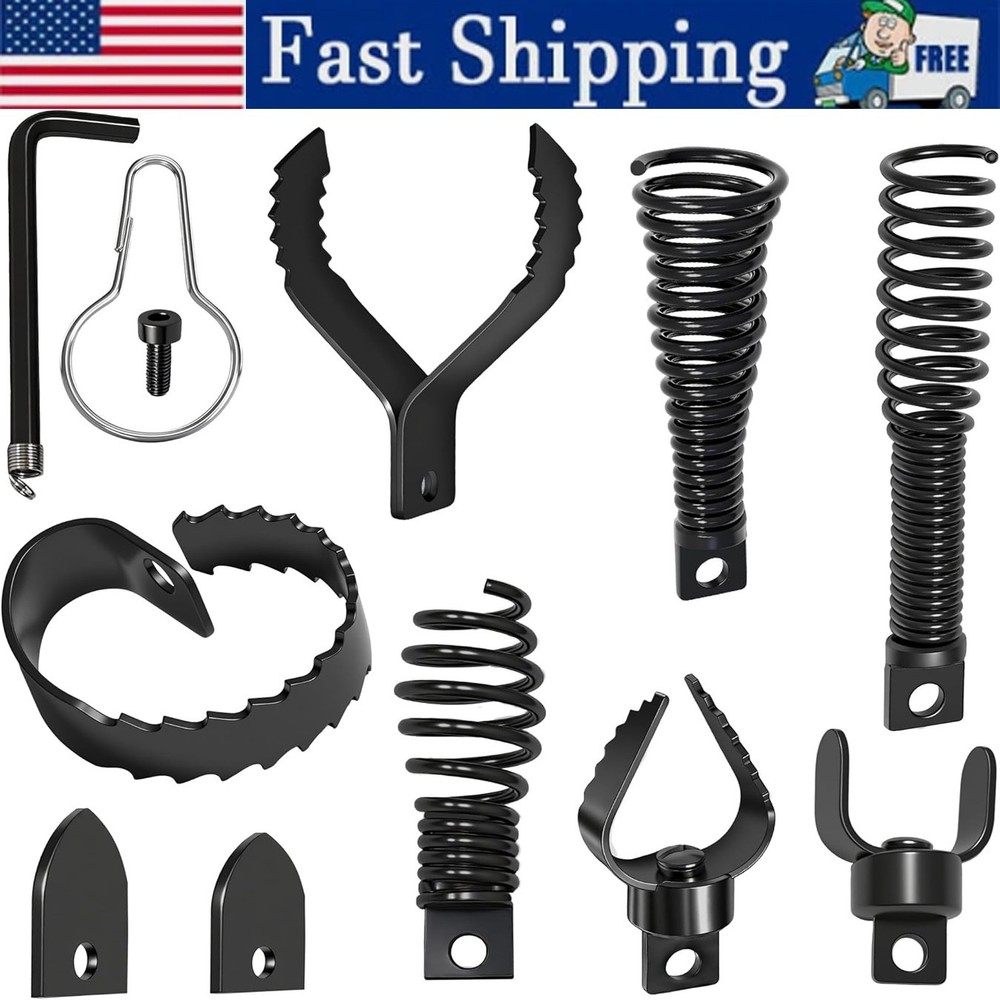 9 Pack Drain Snake Drill Attachment Combination Cutter Head Set for Pipe Cleaner
