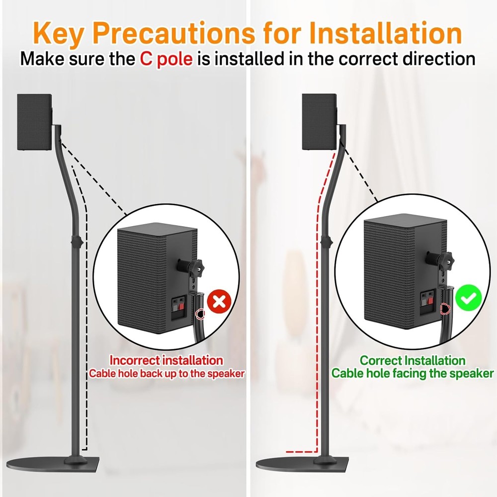 Height Adjustable Speaker Stand Pair Extend 33" to 42" with Wall Mount for Samsu