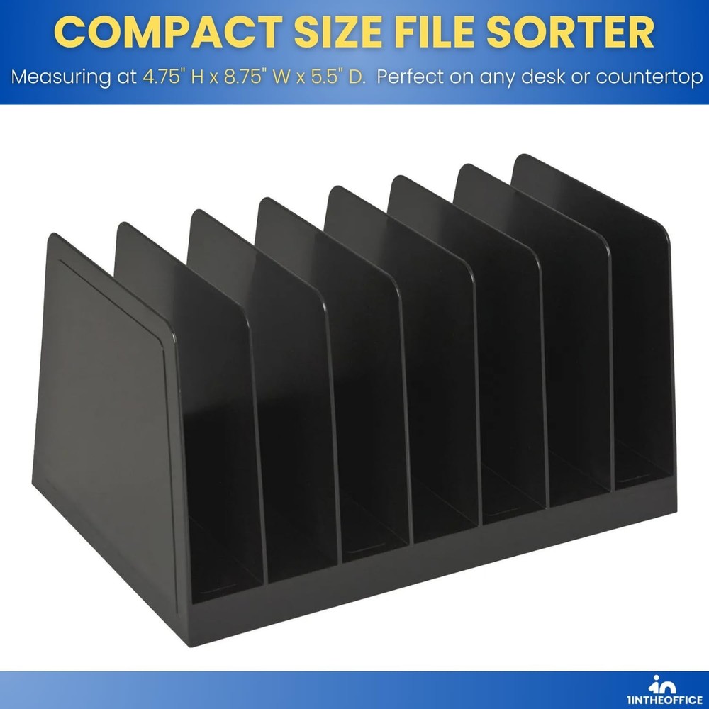Desktop File Organizer Black Plastic 7 Compartments Vertical Desk Sorter