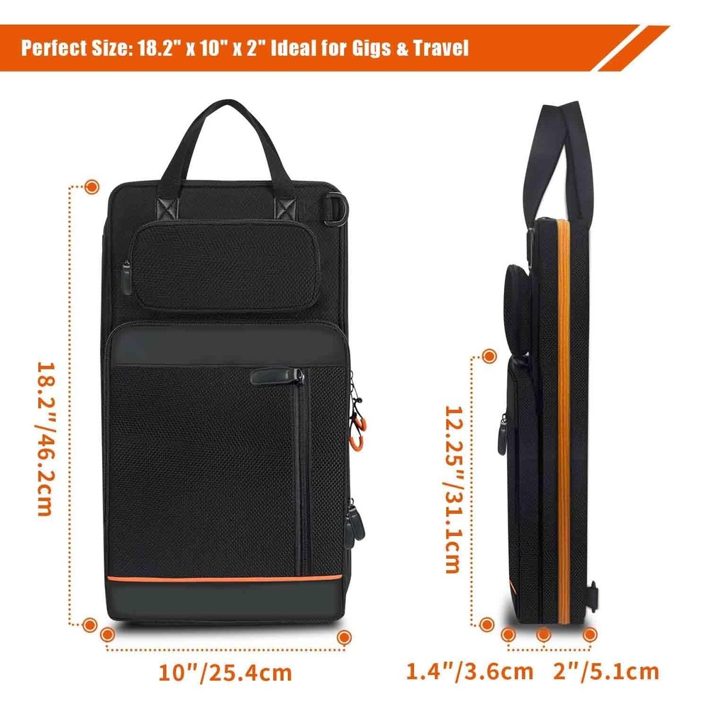 Large Capacity Drum Stick Bag with Hook & Adjustable Strap for Percussion