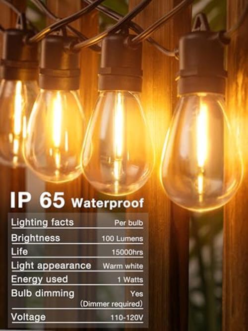 Outdoor String Lights, 48FT Edison Light String Commercial Grade 1 Black