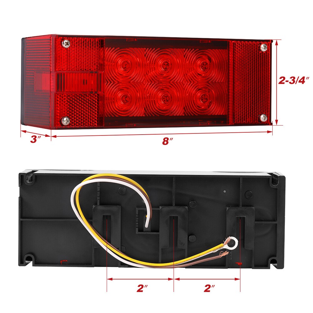 Left+Right LED Waterproof Red Trailer Boat Stud Stop Turn Tail Lights Rectangle