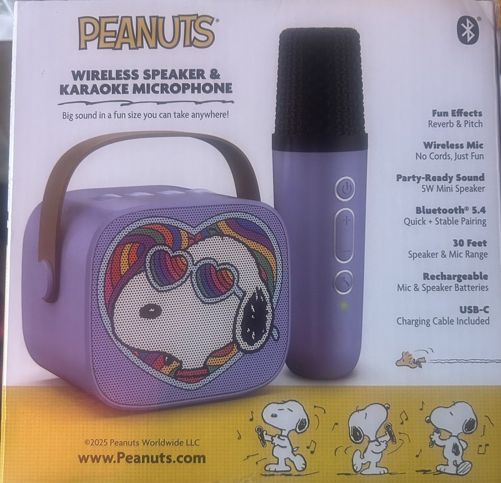🔥 PEANUTS Snoopy Wireless Speaker + Karaoke Microphone Set – Bluetooth 5.4