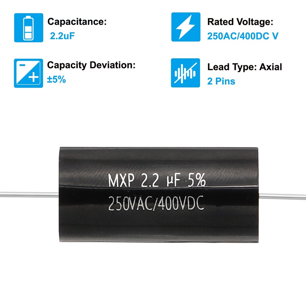2.2uF Frequency Divider Capacitor, 1 Pcs MKP Capacitor, Black