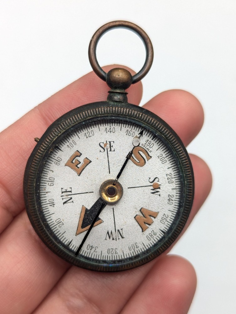 Vintage Pocket Compass Floating Dial Brass Case *Read*