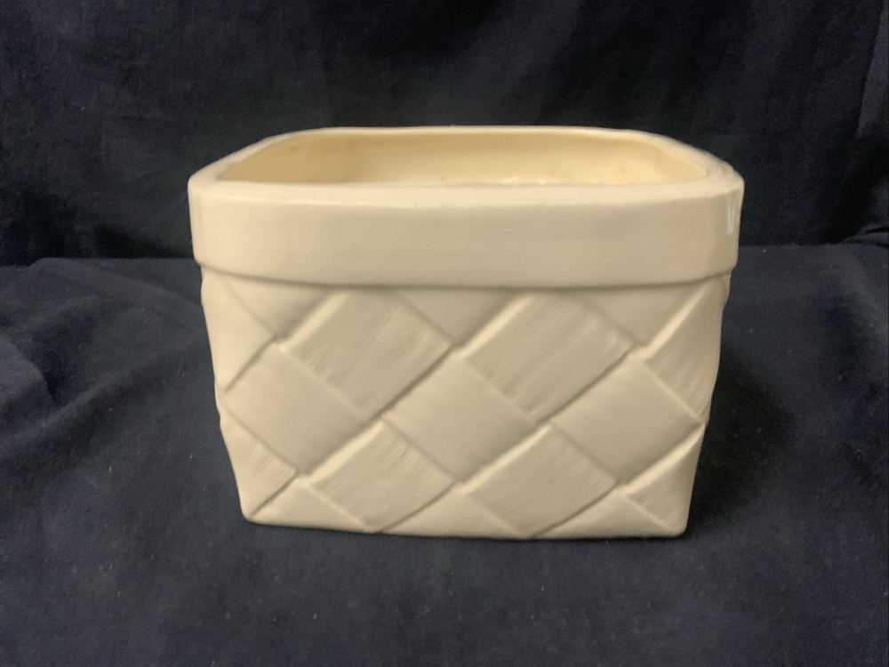 Cream Square Ceramic Woven Design Planter 5”x5”x3.5”
