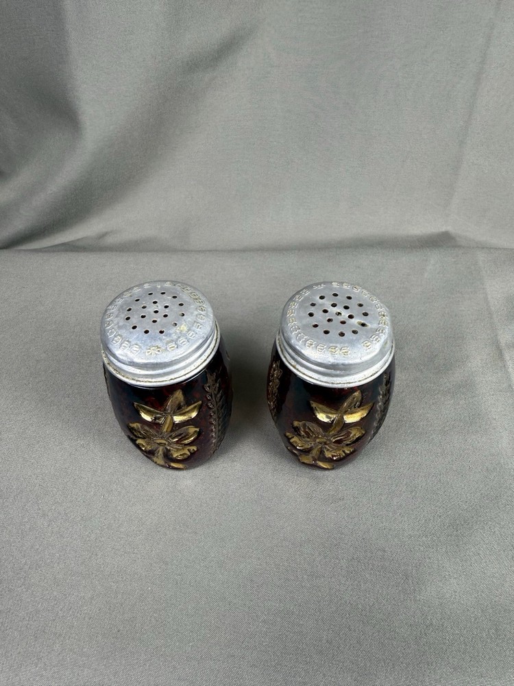 Antique EAPG Ruby Stained Art Navo Salt & Pepper Shaker Set Cooperative Flint