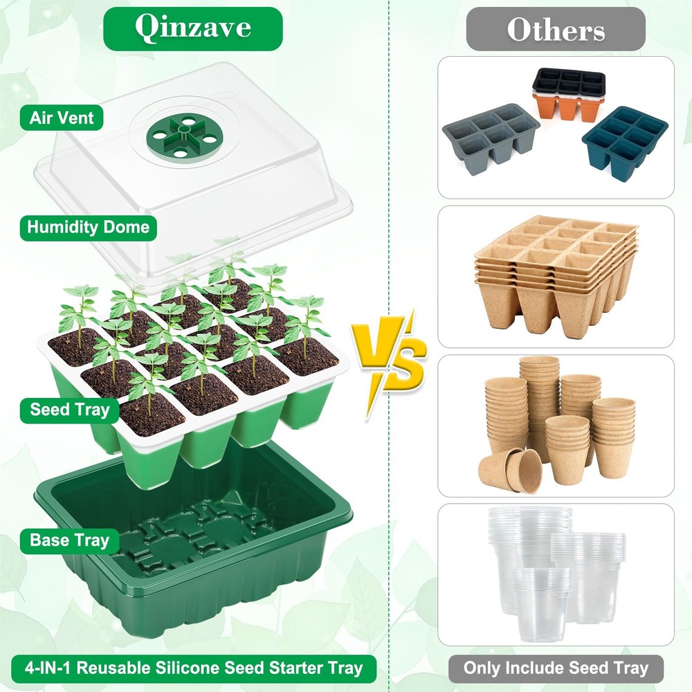 Reusable Silicone Starter Tray, 96 Cells Starter Kit with Humidity Adjustable...
